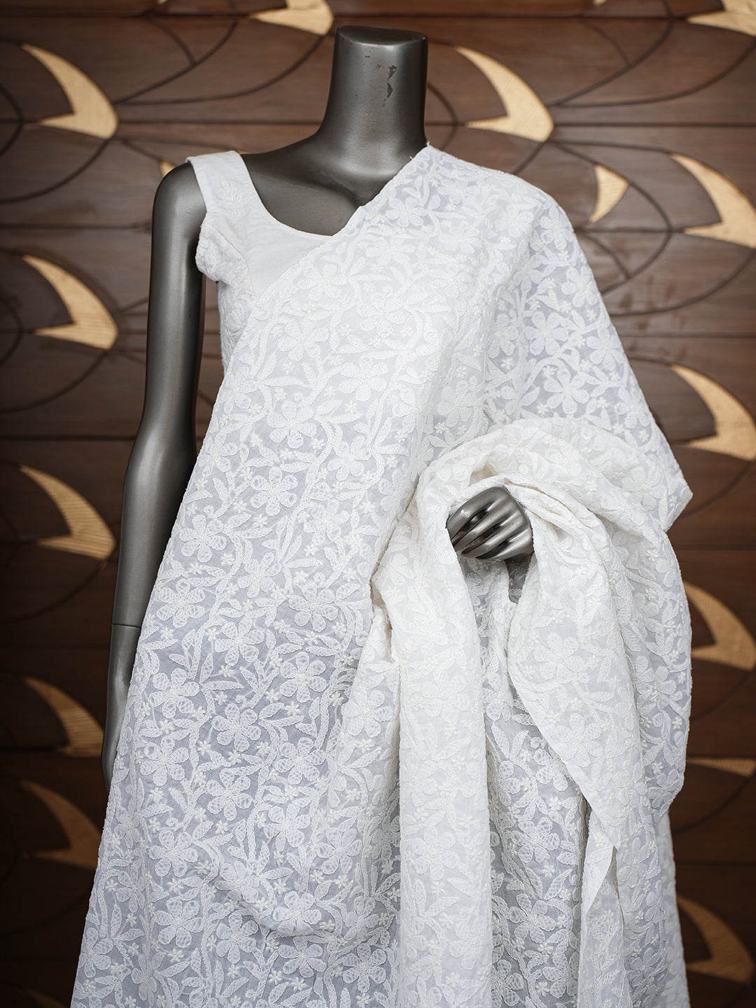 Ada Hand Embroidered White Cotton Lucknowi Chikankari Dupatta 01A793246
