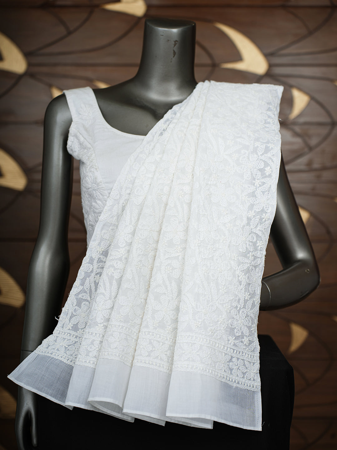Ada Hand Embroidered White Cotton Lucknowi Chikankari Dupatta 01A793246