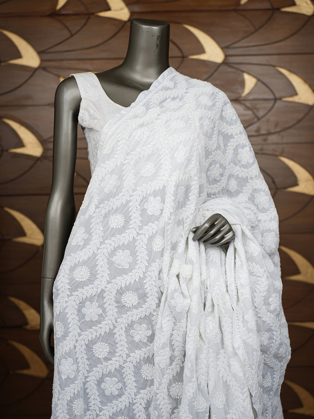 Ada Hand Embroidered White Cotton Lucknowi Chikankari Dupatta 01A995050