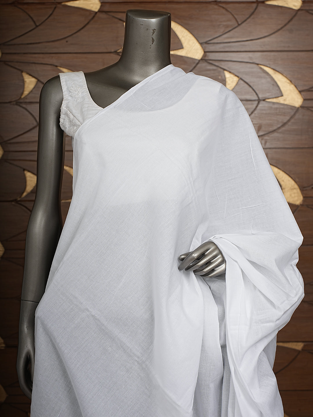 Ada Hand Embroidered White Cotton Lucknowi Chikankari Dupatta With Gota Patti Work A212631