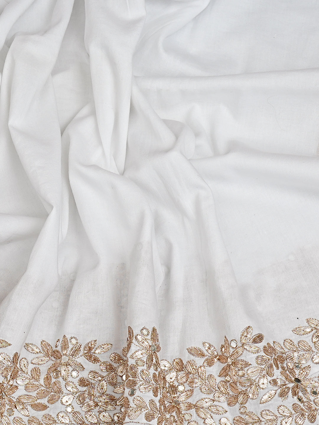 Ada Hand Embroidered White Cotton Lucknowi Chikankari Dupatta With Gota Patti Work A212631