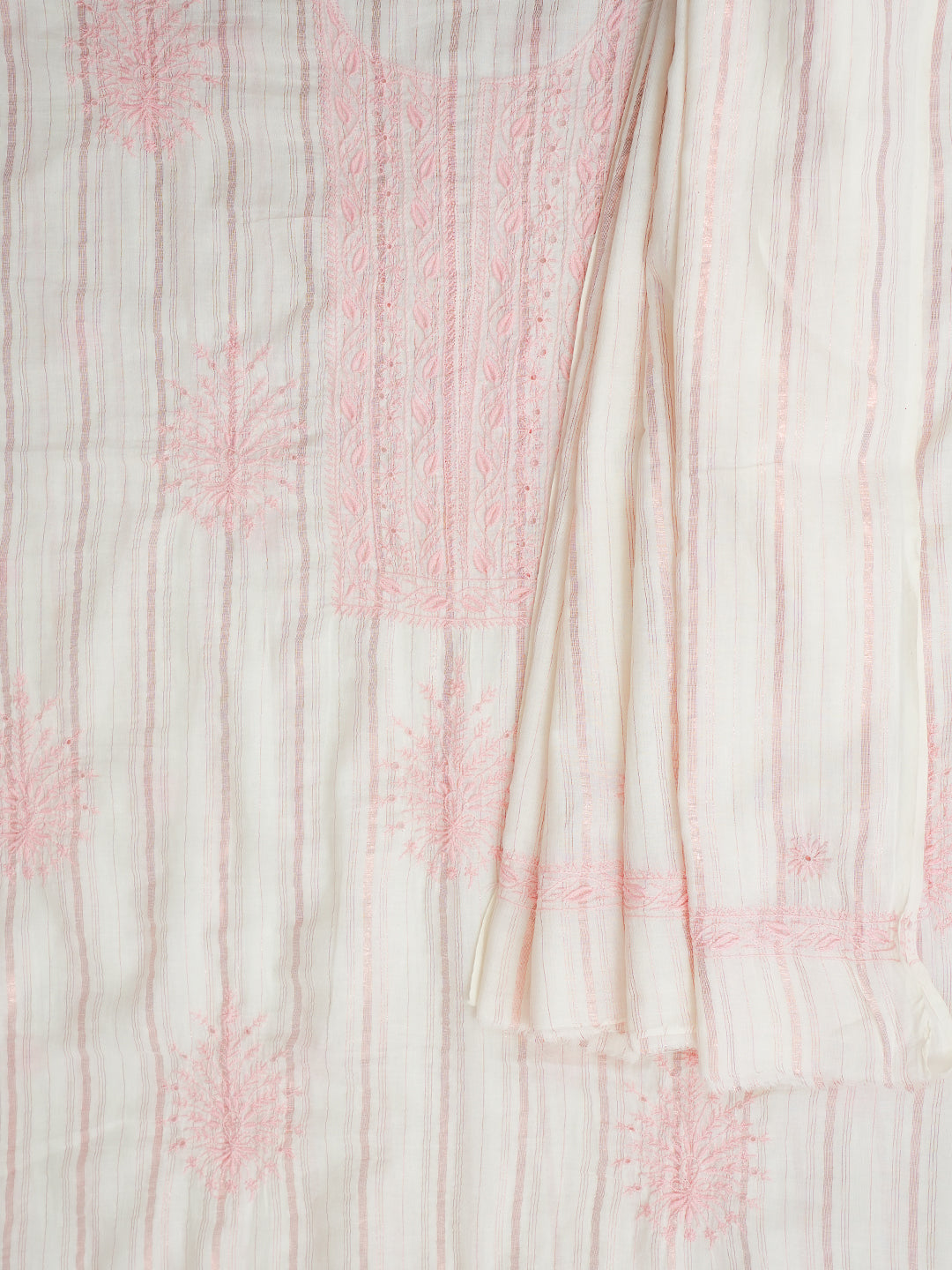 Ada Hand Embroidered White Cotton Lucknowi Chikankari Unstitched Kurta Dupatta Set 01A895841
