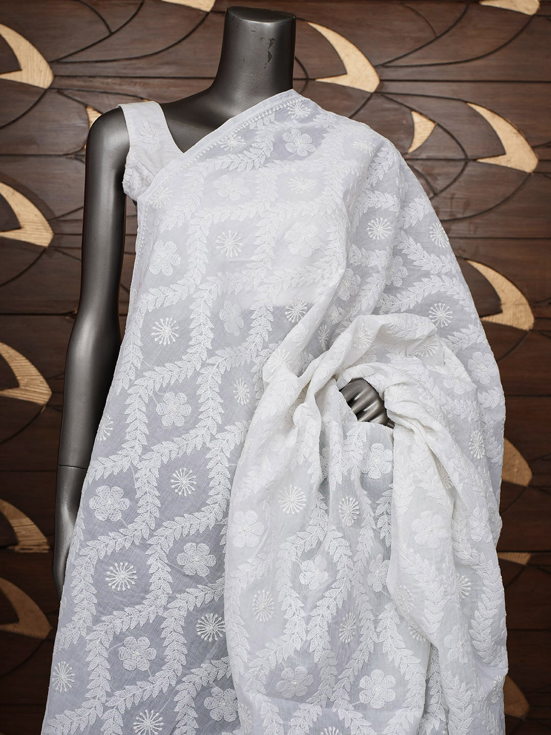 Ada Hand Embroidered White Cotton Lucknowi Chikankari Unstitched Kurta Piece 01A954319