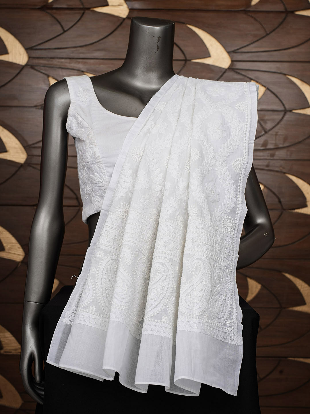 Ada Hand Embroidered White Cotton Lucknowi Chikankari Unstitched Kurta Piece 01A954319