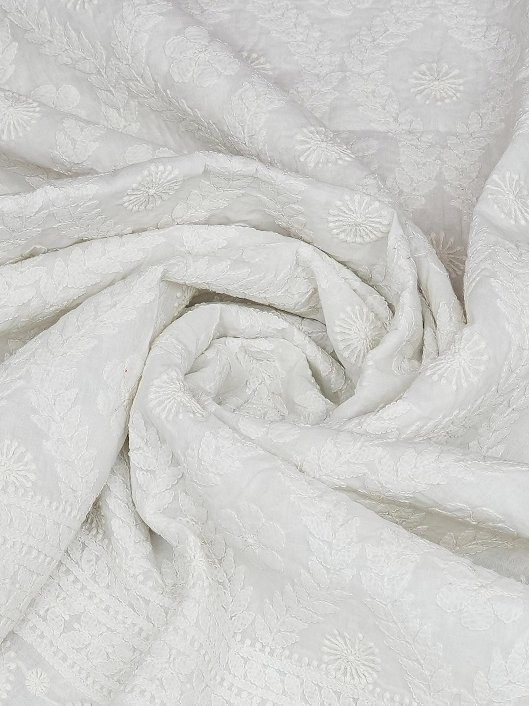Ada Hand Embroidered White Cotton Lucknowi Chikankari Dupatta 01A954319