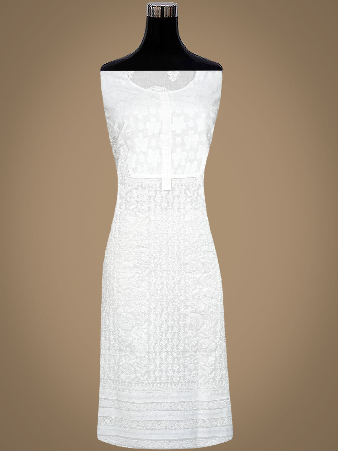 Ada Hand Embroidered White Cotton Lucknowi Chikankari Unstitched Kurta Piece A119589