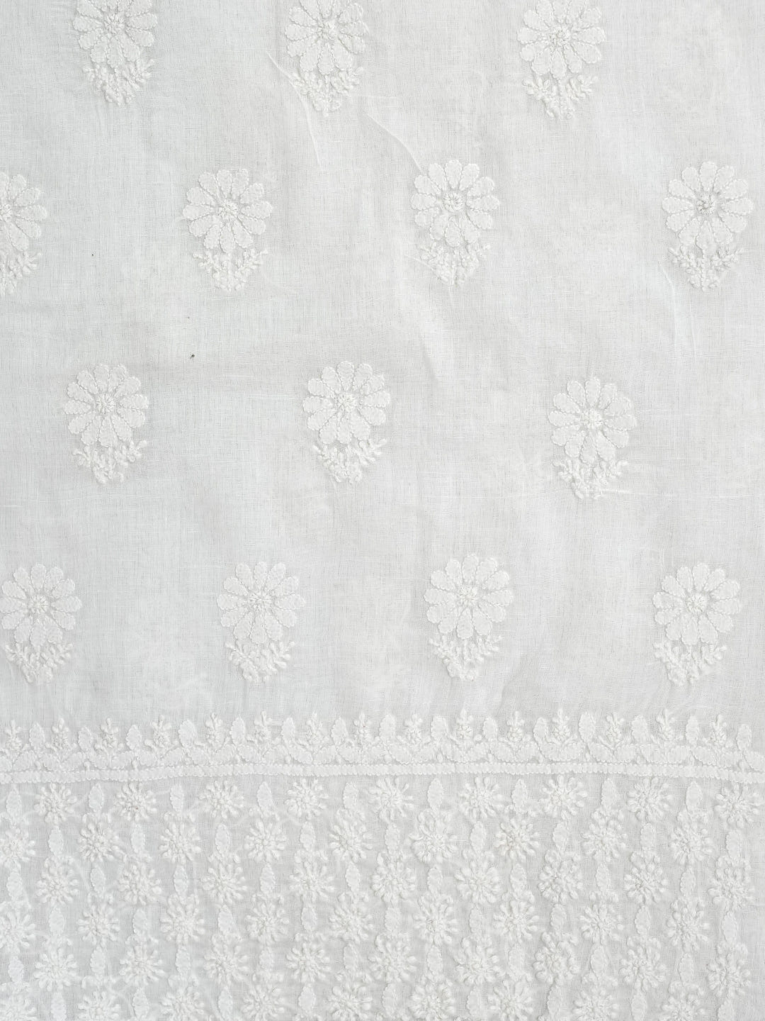 Ada Hand Embroidered White Cotton Lucknowi Chikankari Unstitched Kurta Piece A119589