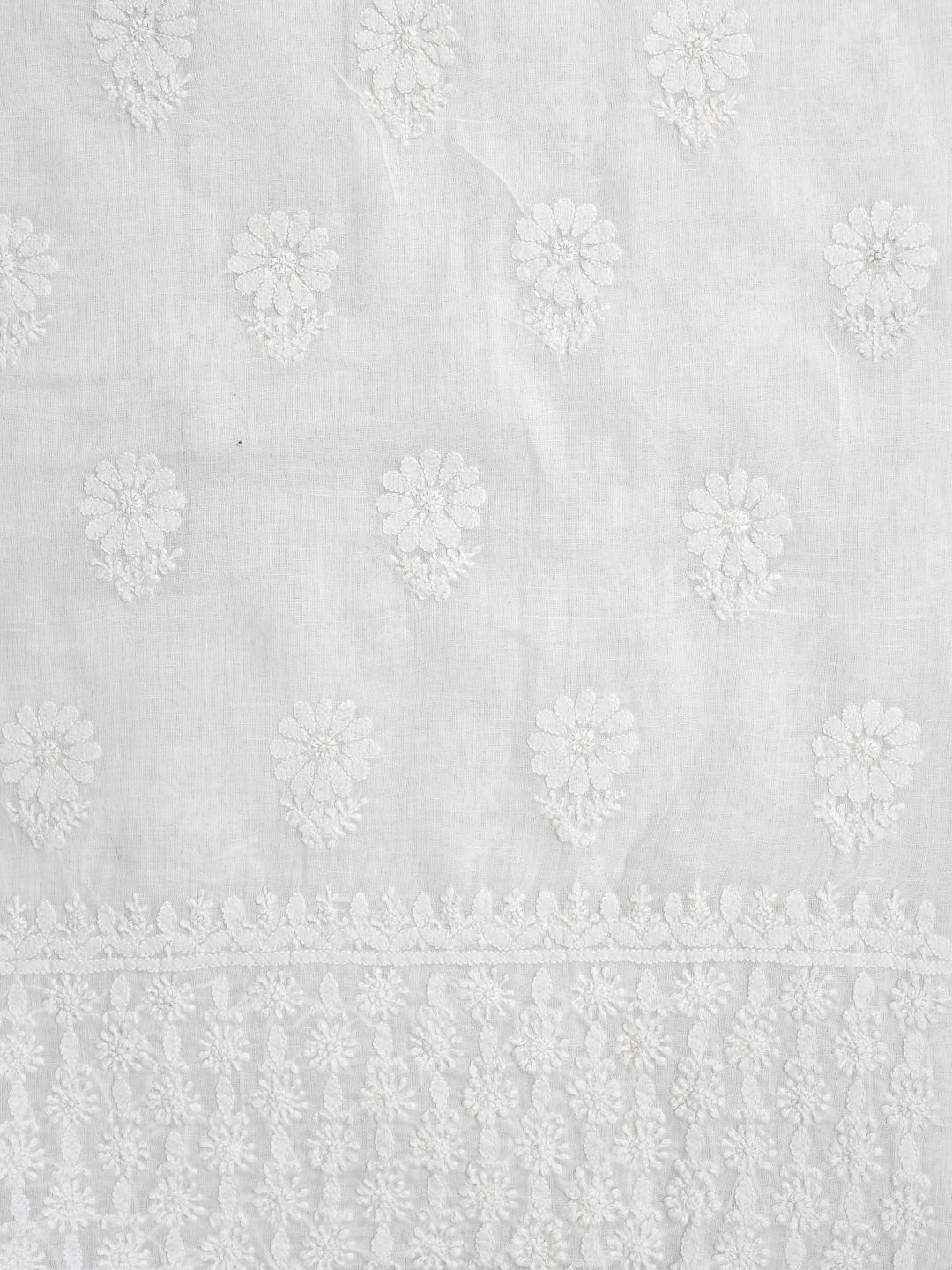 Ada Hand Embroidered White Cotton Lucknowi Chikankari Unstitched Kurta Piece A119589