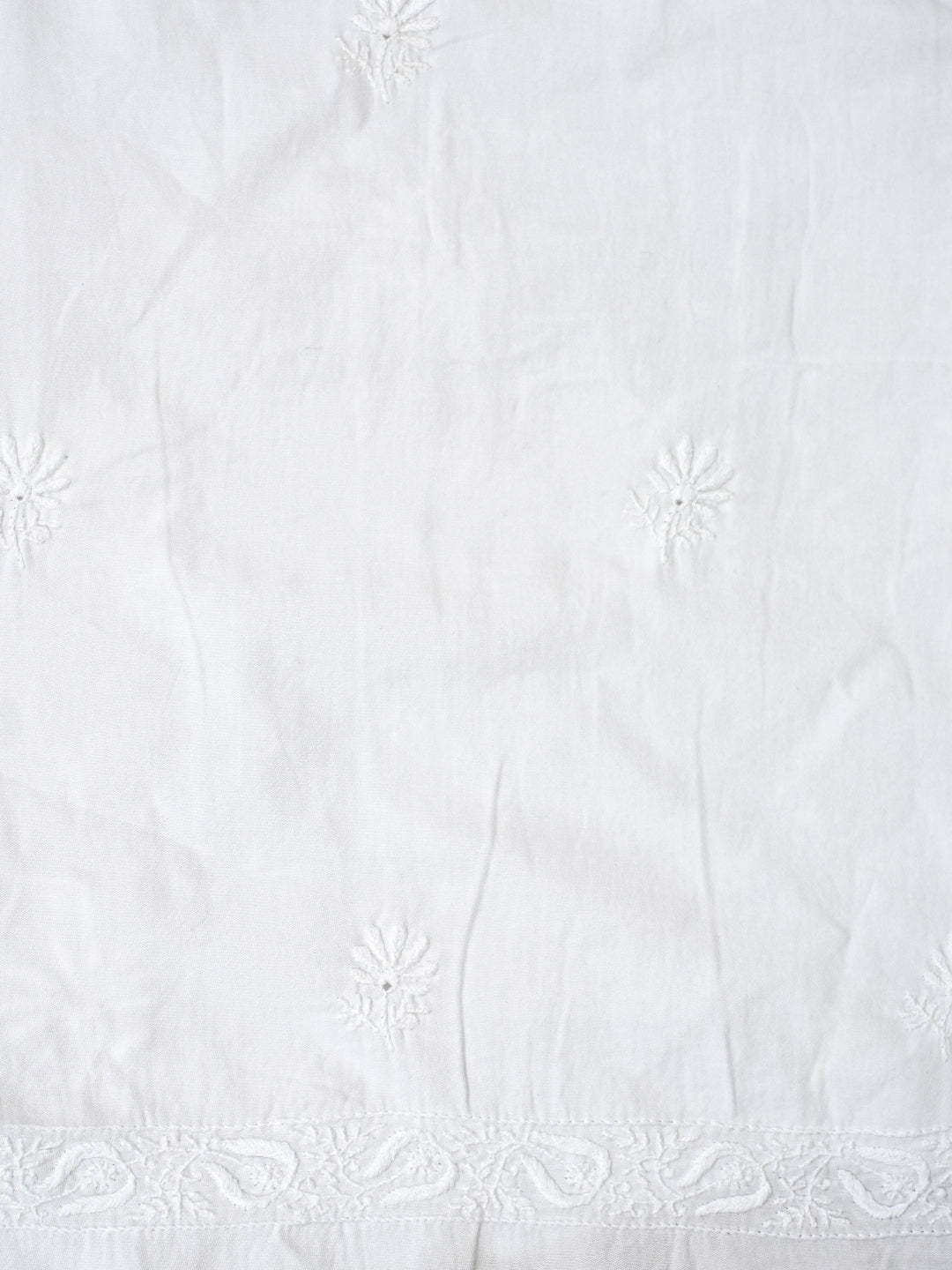 Ada Hand Embroidered White Cotton Lucknowi Chikankari Unstitched Kurta Piece A602715