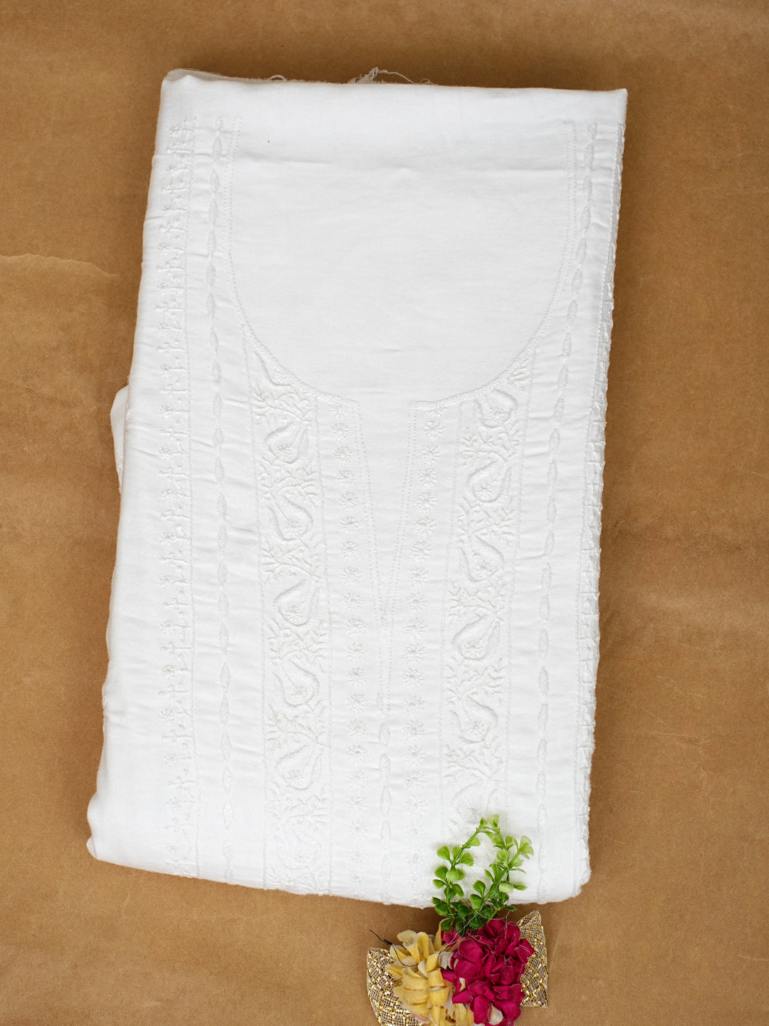 Ada Hand Embroidered White Cotton Lucknowi Chikankari Unstitched Kurta Piece A602715