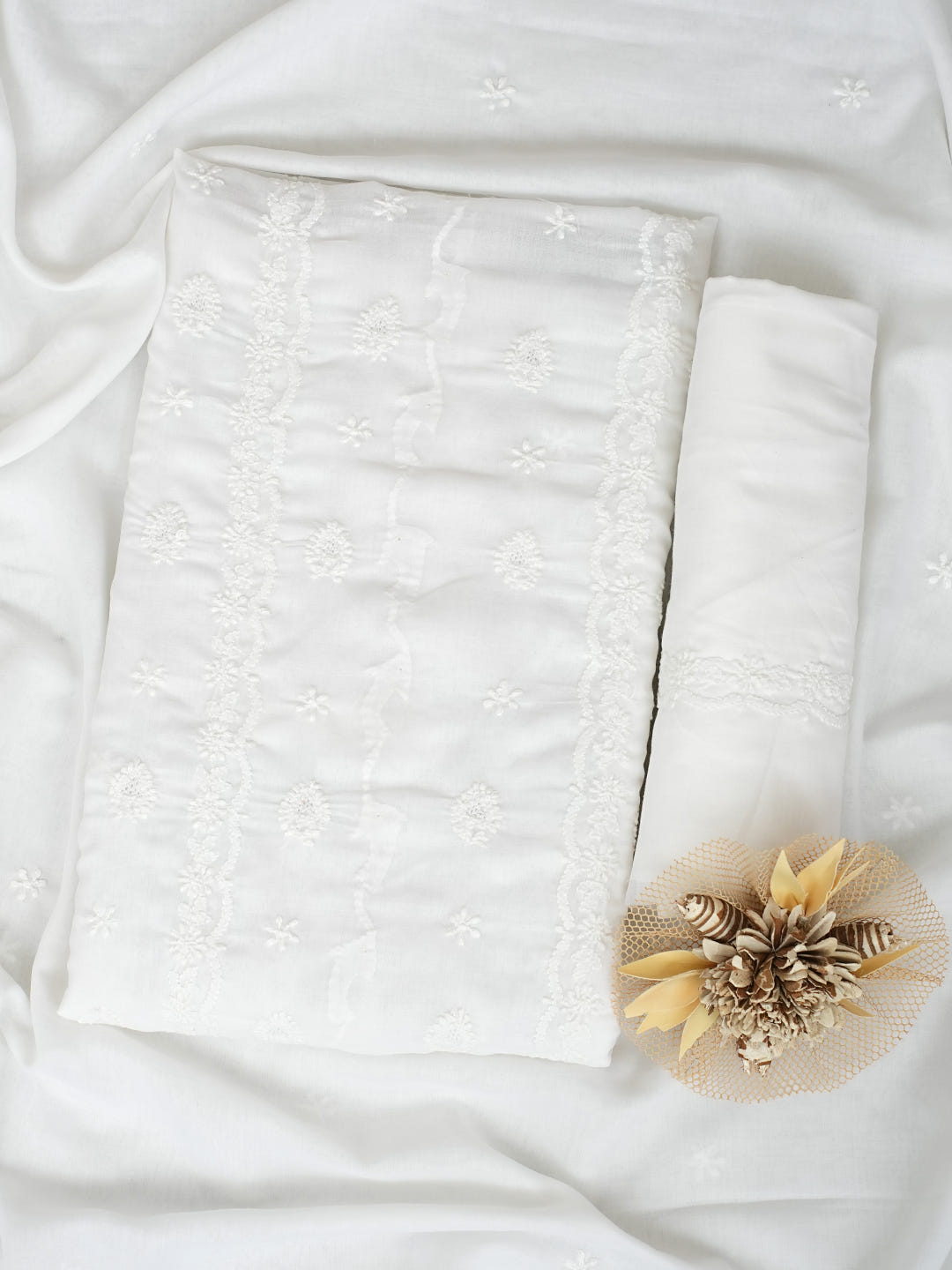 Ada Hand Embroidered White Cotton Lucknowi Chikankari Unstitched Suit Piece 01A1009173_1
