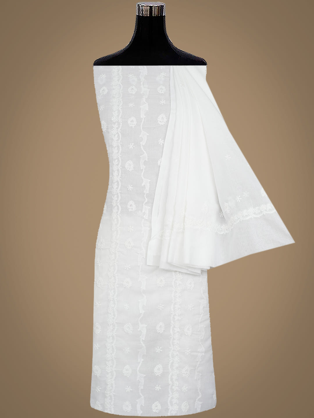 Ada Hand Embroidered White Cotton Lucknowi Chikankari Unstitched Suit Piece 01A1009173_8