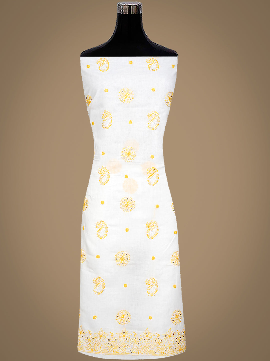 Elegant White Lucknowi Chikankari Cotton Suit Piece