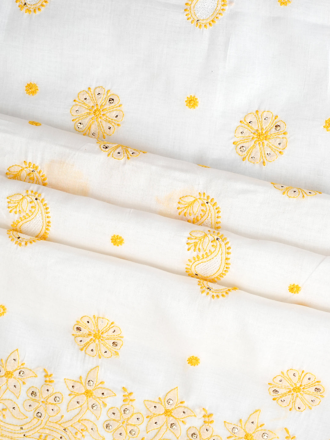 Traditional White Lucknowi Chikankari Suit Piece for Festive Wear