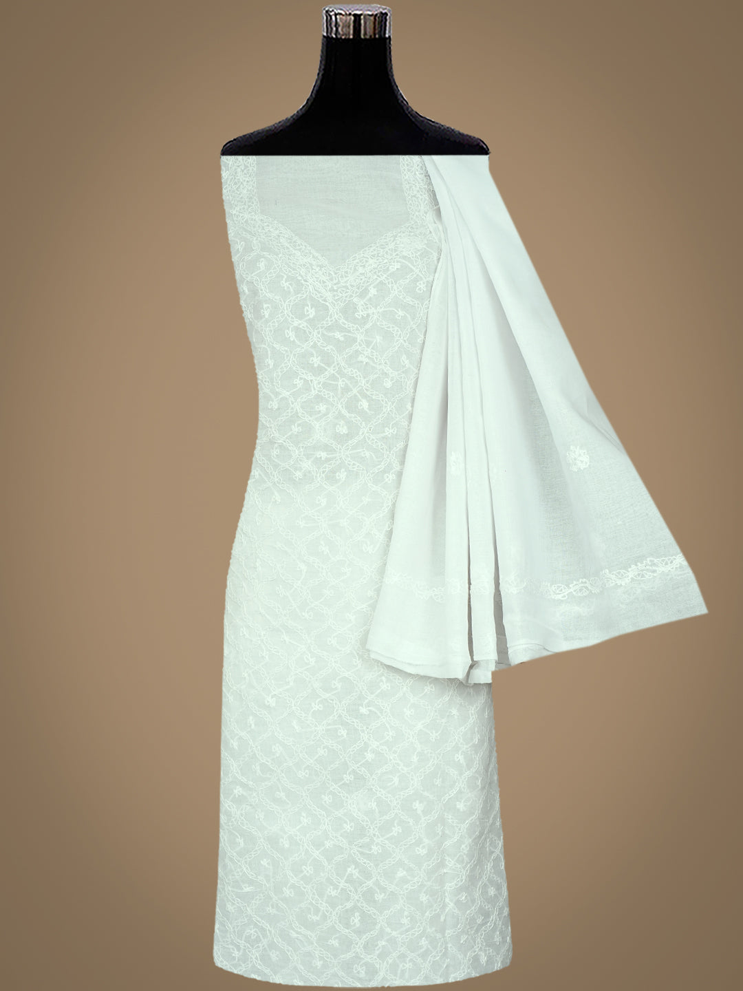Ada Hand Embroidered White Cotton Lucknowi Chikankari Unstitched Suit Piece 01A882376_4