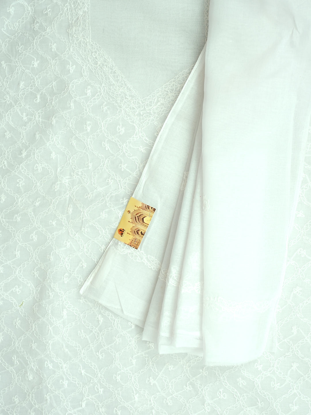 Ada Hand Embroidered White Cotton Lucknowi Chikankari Unstitched Suit Piece 01A882376_5