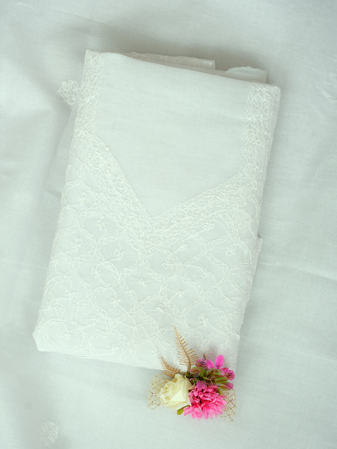 Ada Hand Embroidered White Cotton Lucknowi Chikankari Unstitched Suit Piece 01A882376_1