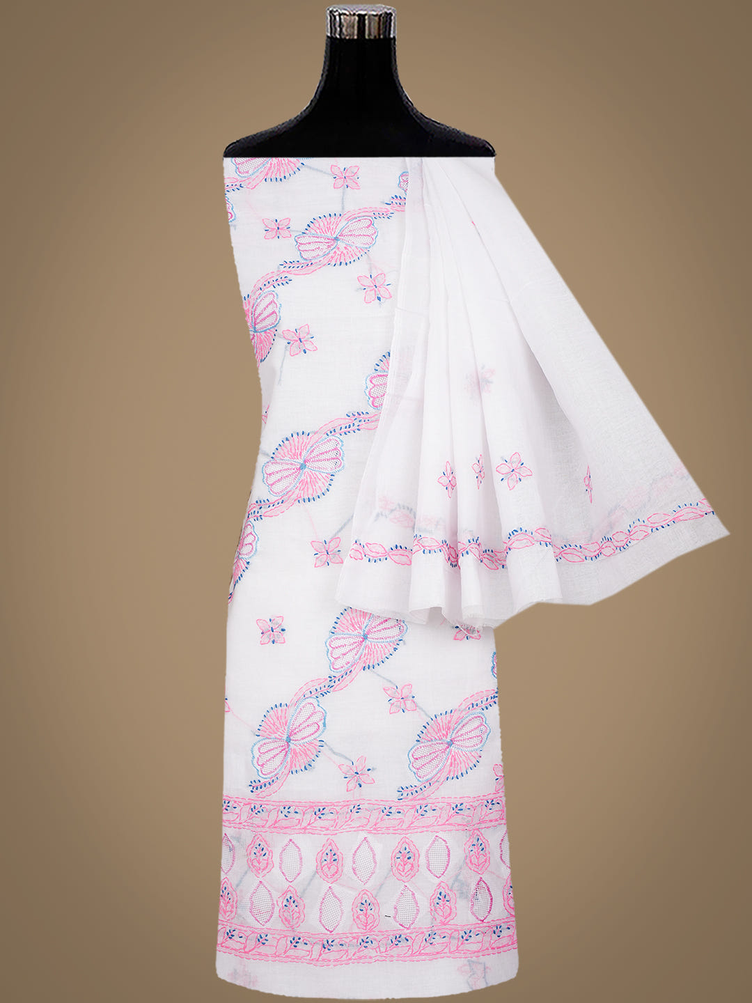 Ada Hand Embroidered White Cotton Lucknowi Chikankari Unstitched Suit Piece 01A935041_4