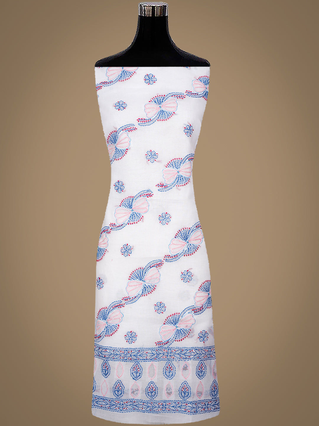 Ada Hand Embroidered White Cotton Lucknowi Chikankari Unstitched Suit Piece 01A952194_3
