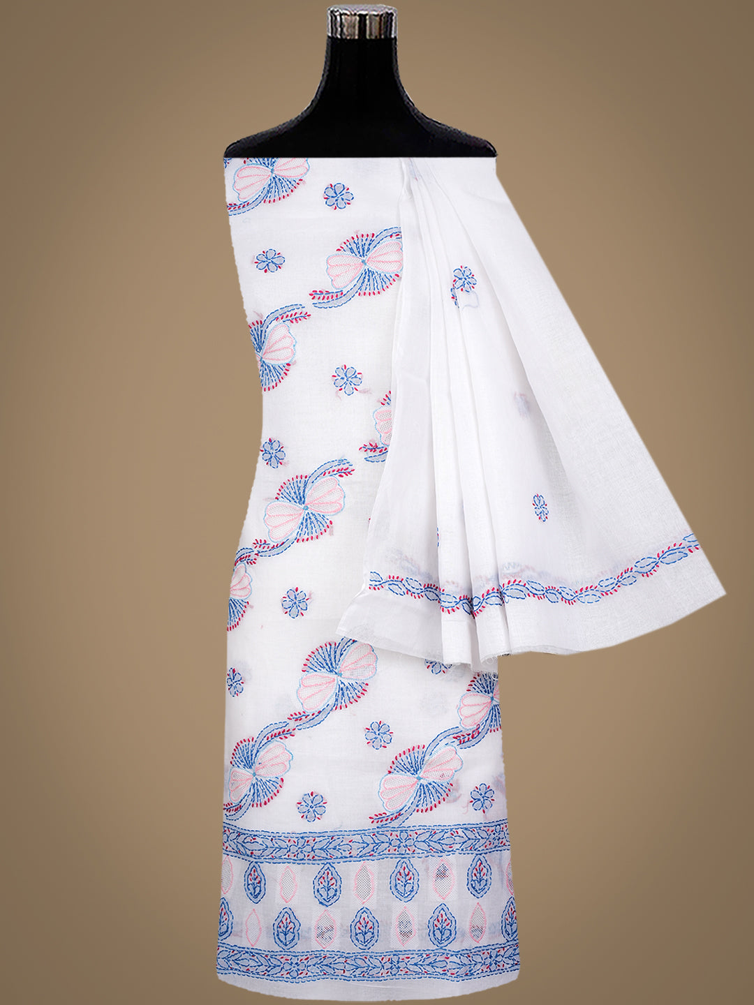 Ada Hand Embroidered White Cotton Lucknowi Chikankari Unstitched Suit Piece 01A952194_4
