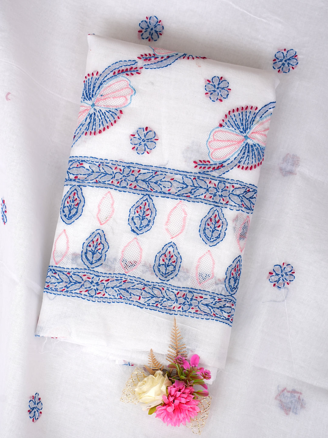 Ada Hand Embroidered White Cotton Lucknowi Chikankari Unstitched Suit Piece 01A952194_1