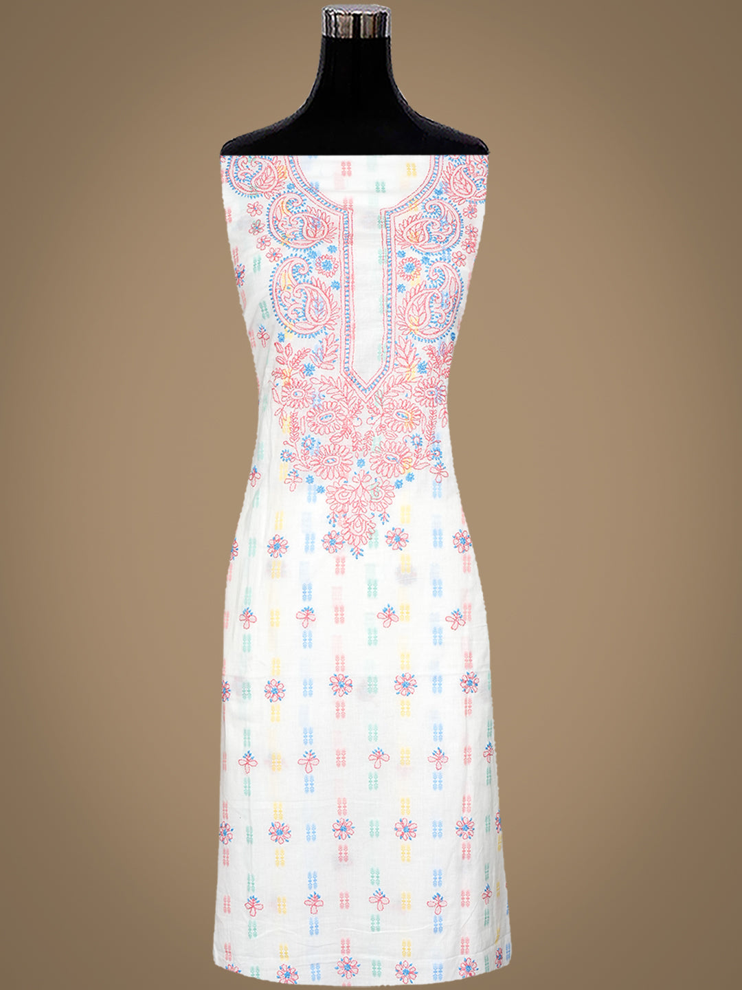 Ada Hand Embroidered White Cotton Lucknowi Chikankari Unstitched Suit Piece 01A994249