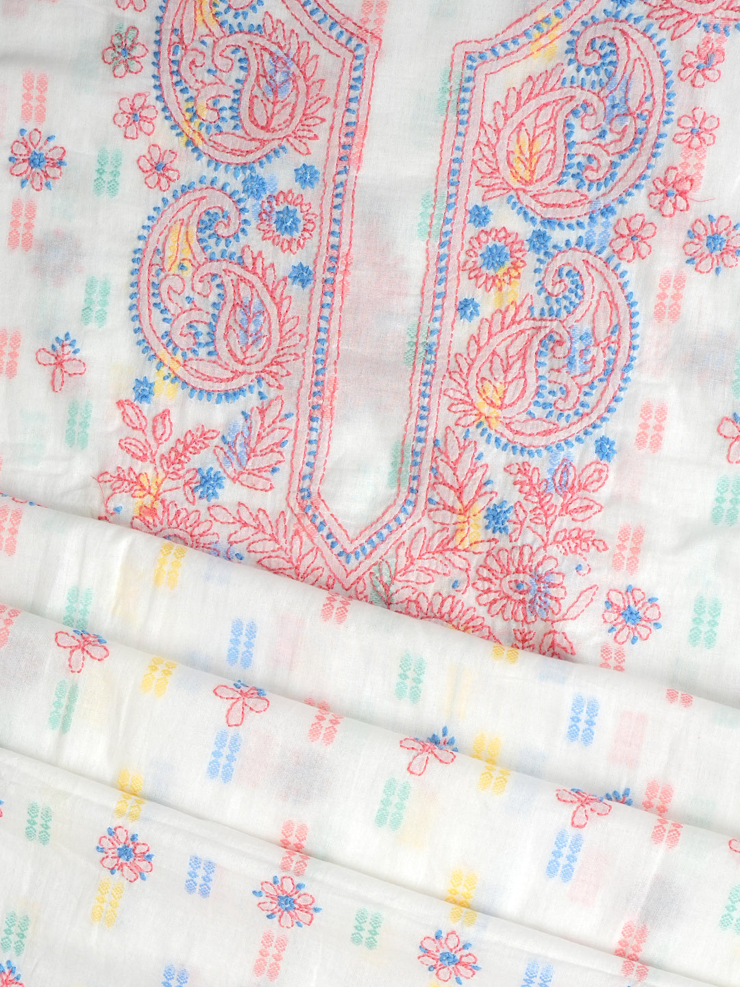 Ada Hand Embroidered White Cotton Lucknowi Chikankari Unstitched Suit Piece 01A994249
