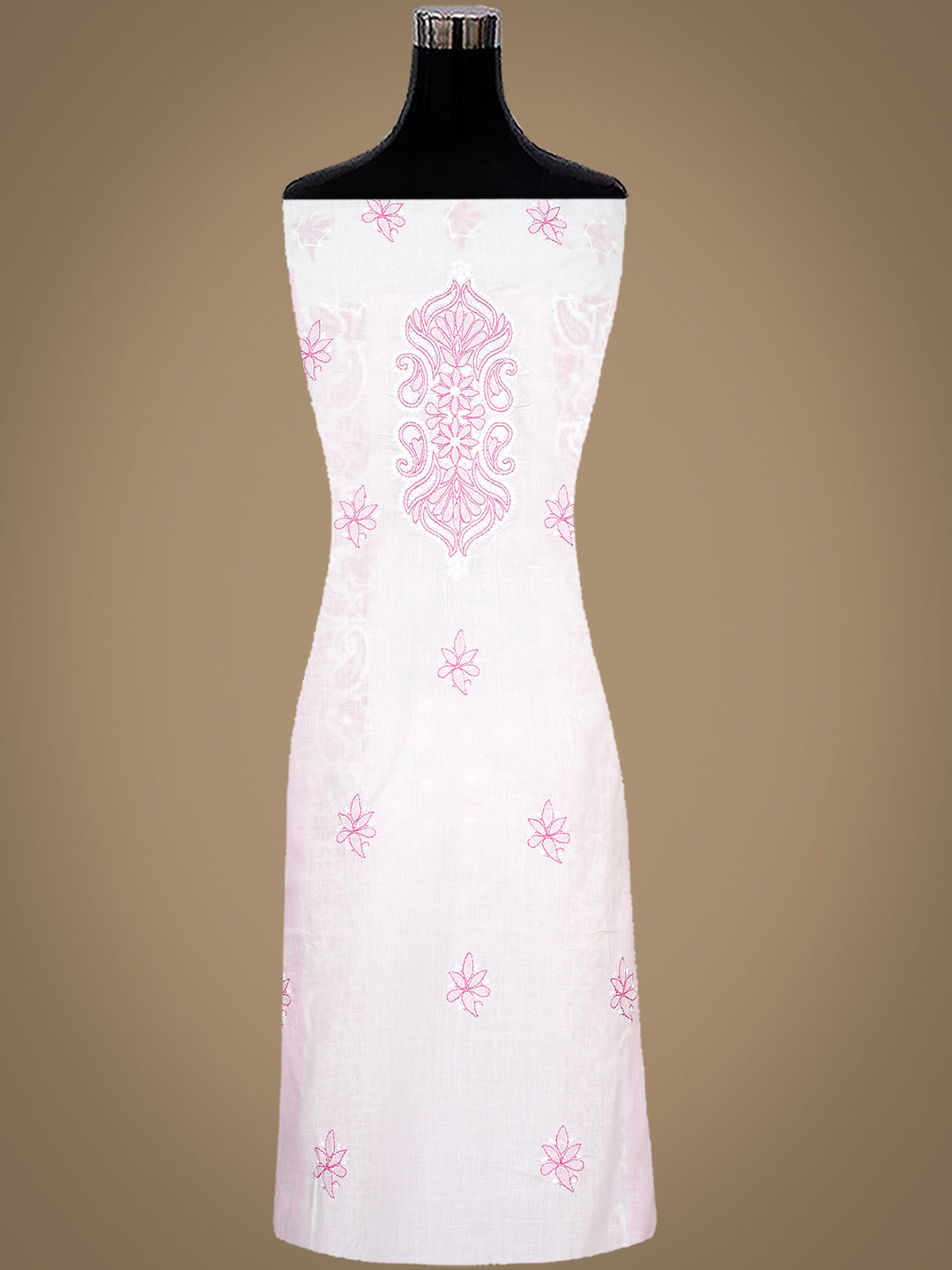 Ada Hand Embroidered White Cotton Lucknowi Chikankari Unstitched Suit Piece 01A845314