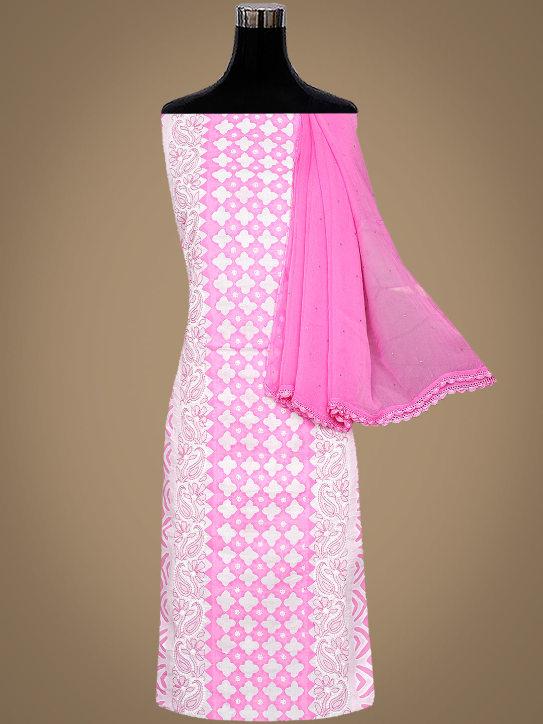 Ada Hand Embroidered White Cotton Lucknowi Chikankari Unstitched Suit Piece 01A845314