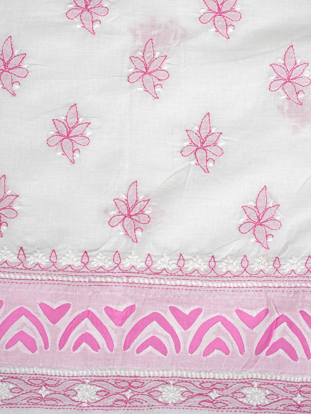 Ada Hand Embroidered White Cotton Lucknowi Chikankari Unstitched Suit Piece 01A845314