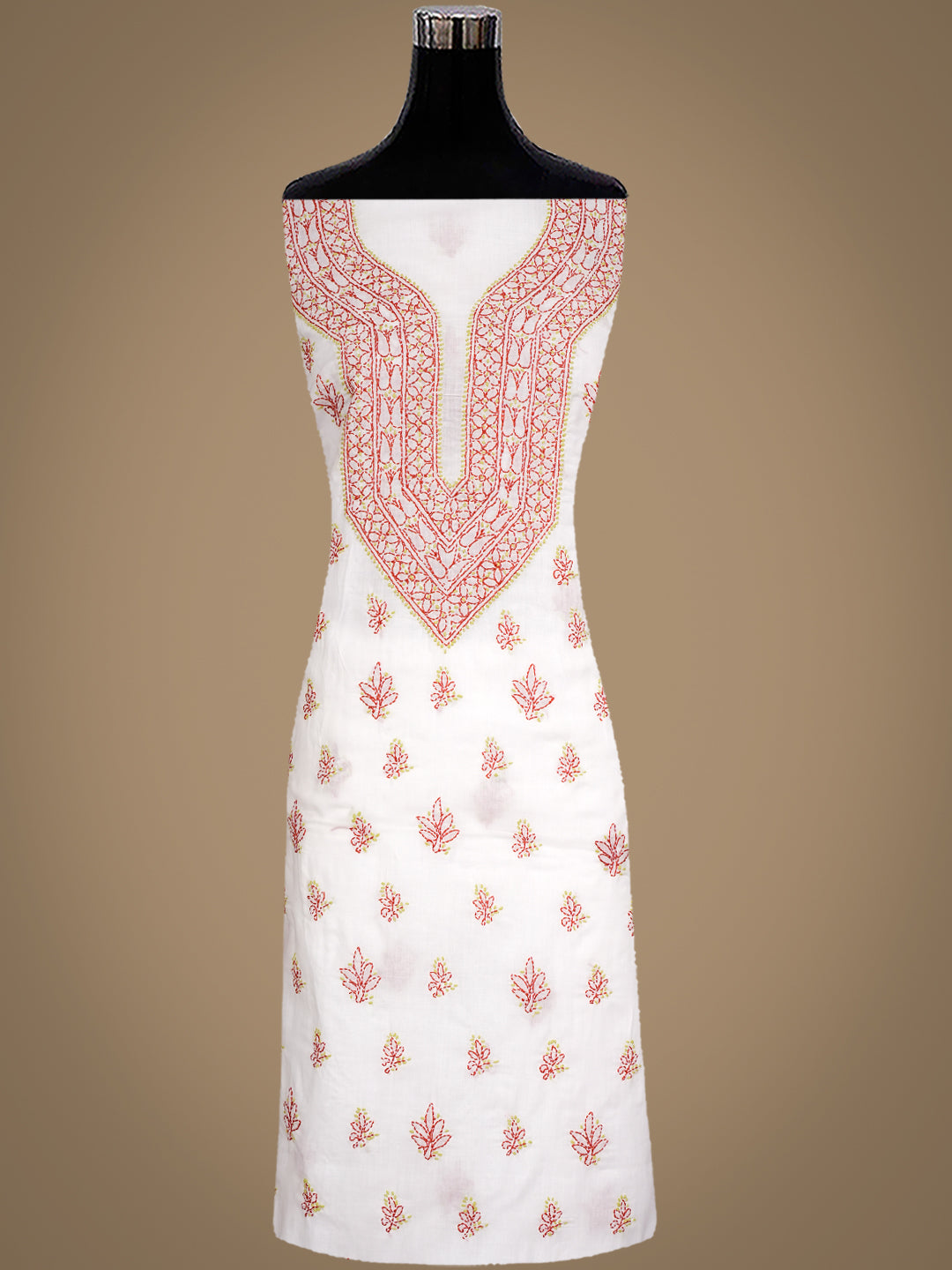 Ada Hand Embroidered White Cotton Lucknowi Chikankari Unstitched Suit Piece With Chiffon Dupatta 01A1001695