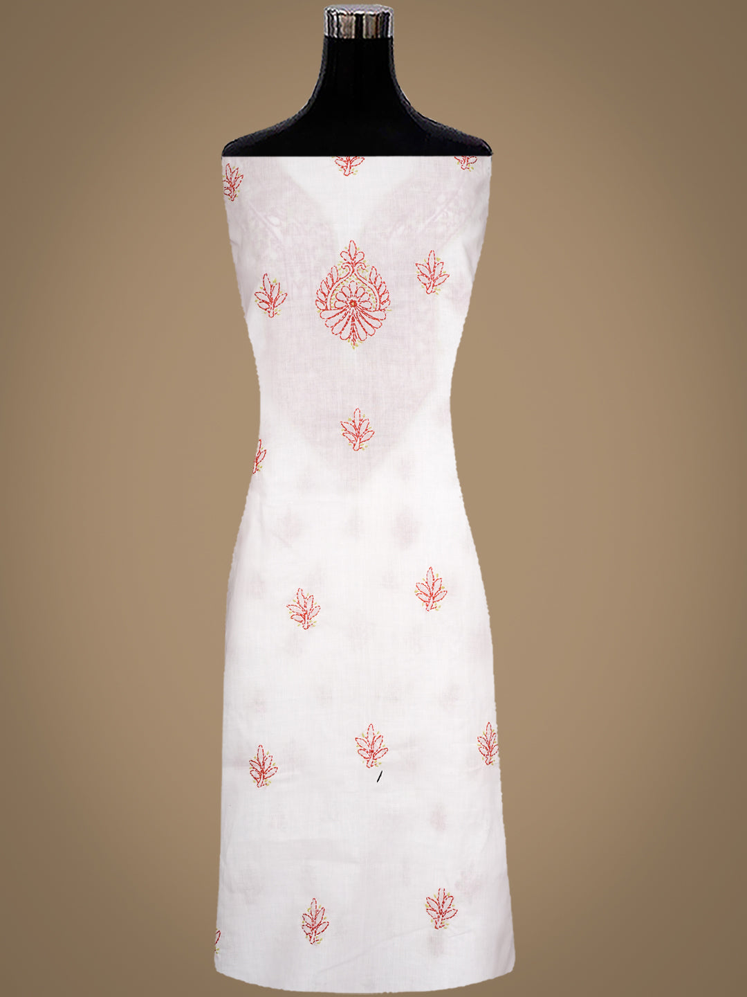 Ada Hand Embroidered White Cotton Lucknowi Chikankari Unstitched Suit Piece With Chiffon Dupatta 01A1001695