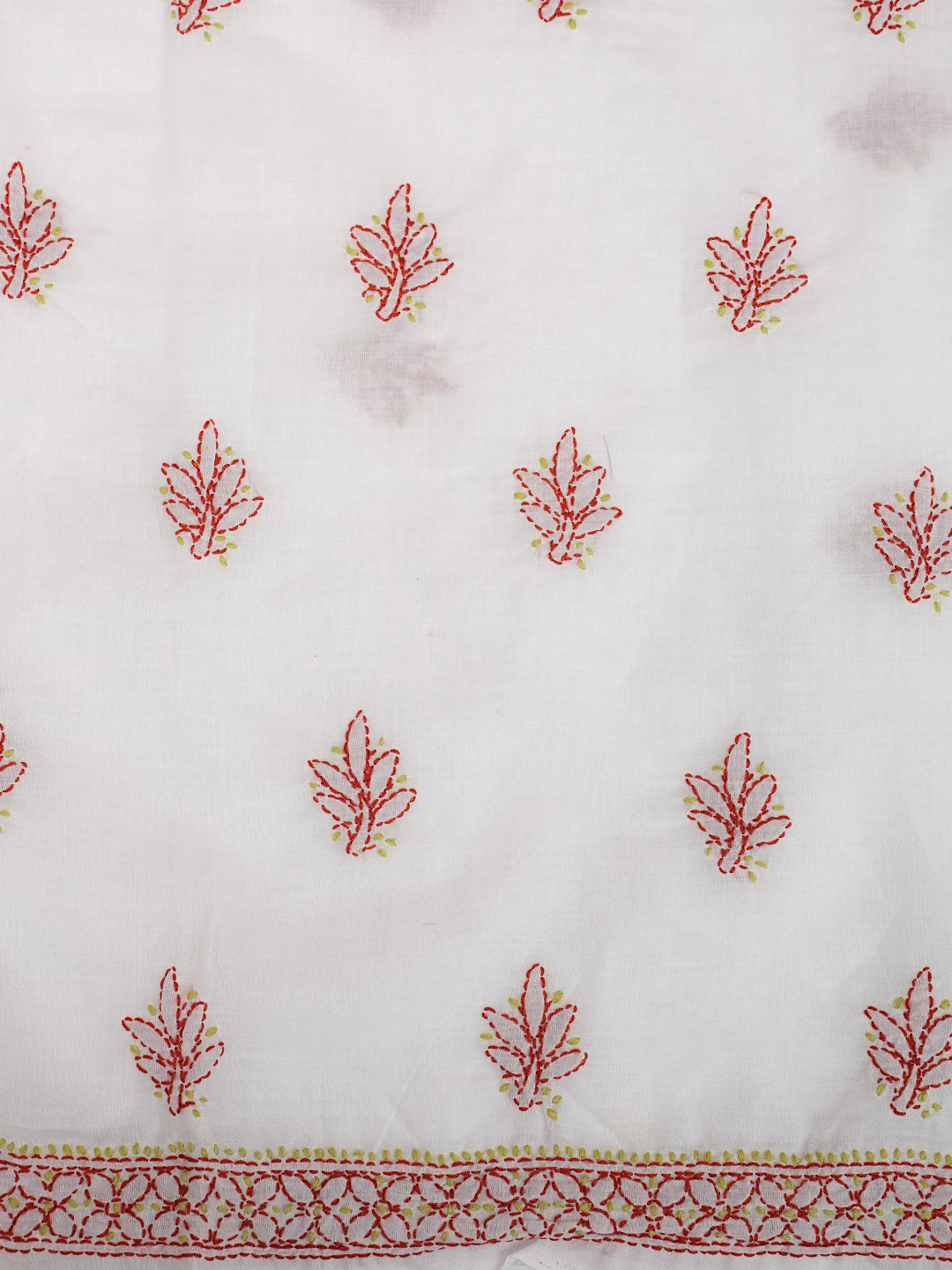 Ada Hand Embroidered White Cotton Lucknowi Chikankari Unstitched Suit Piece With Chiffon Dupatta 01A1001695