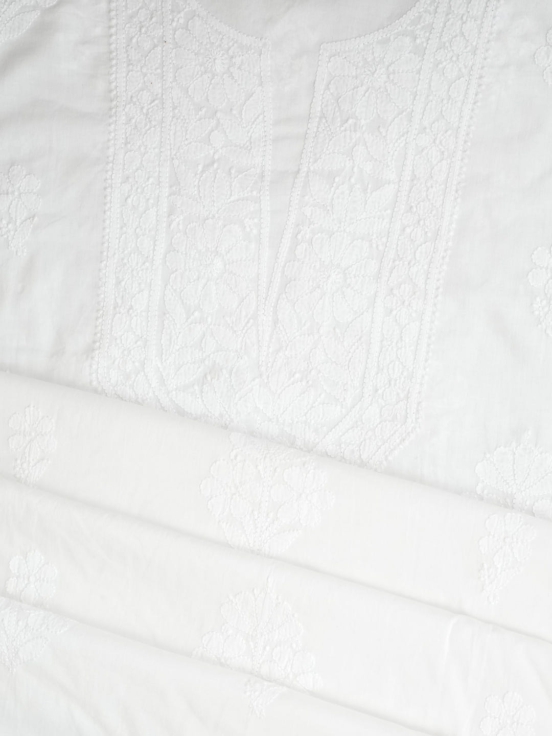Ada Hand Embroidered White Cotton Lucknowi Chikankari Unstitched Suit Piece With Chiffon Dupatta_6