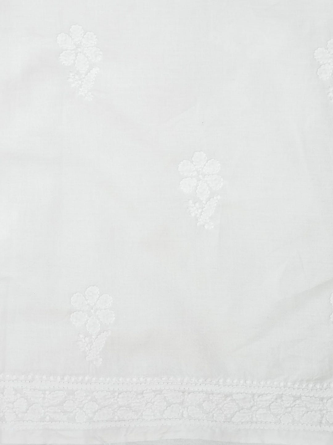 Ada Hand Embroidered White Cotton Lucknowi Chikankari Unstitched Suit Piece With Chiffon Dupatta_7