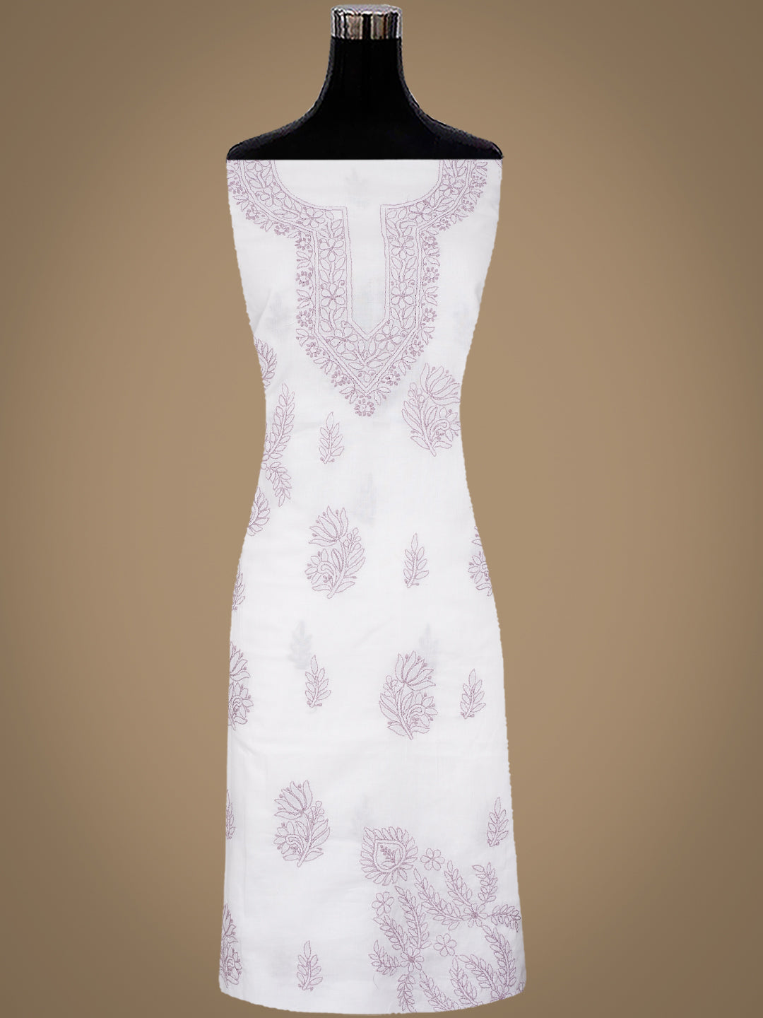 Ada Hand Embroidered White Cotton Lucknowi Chikankari Unstitched Suit Piece With Chiffon Dupatta 01A981788