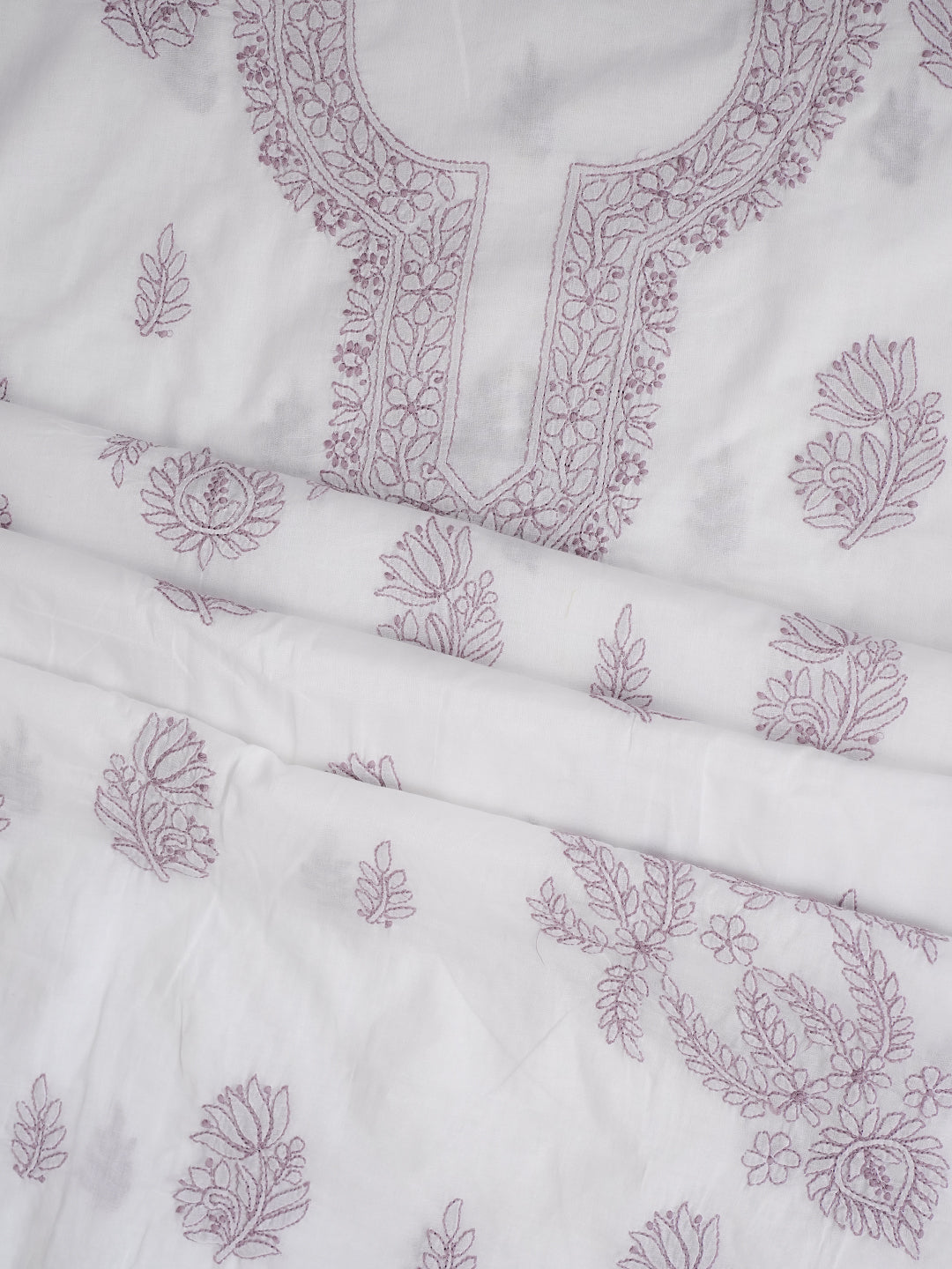 Ada Hand Embroidered White Cotton Lucknowi Chikankari Unstitched Suit Piece With Chiffon Dupatta 01A981788