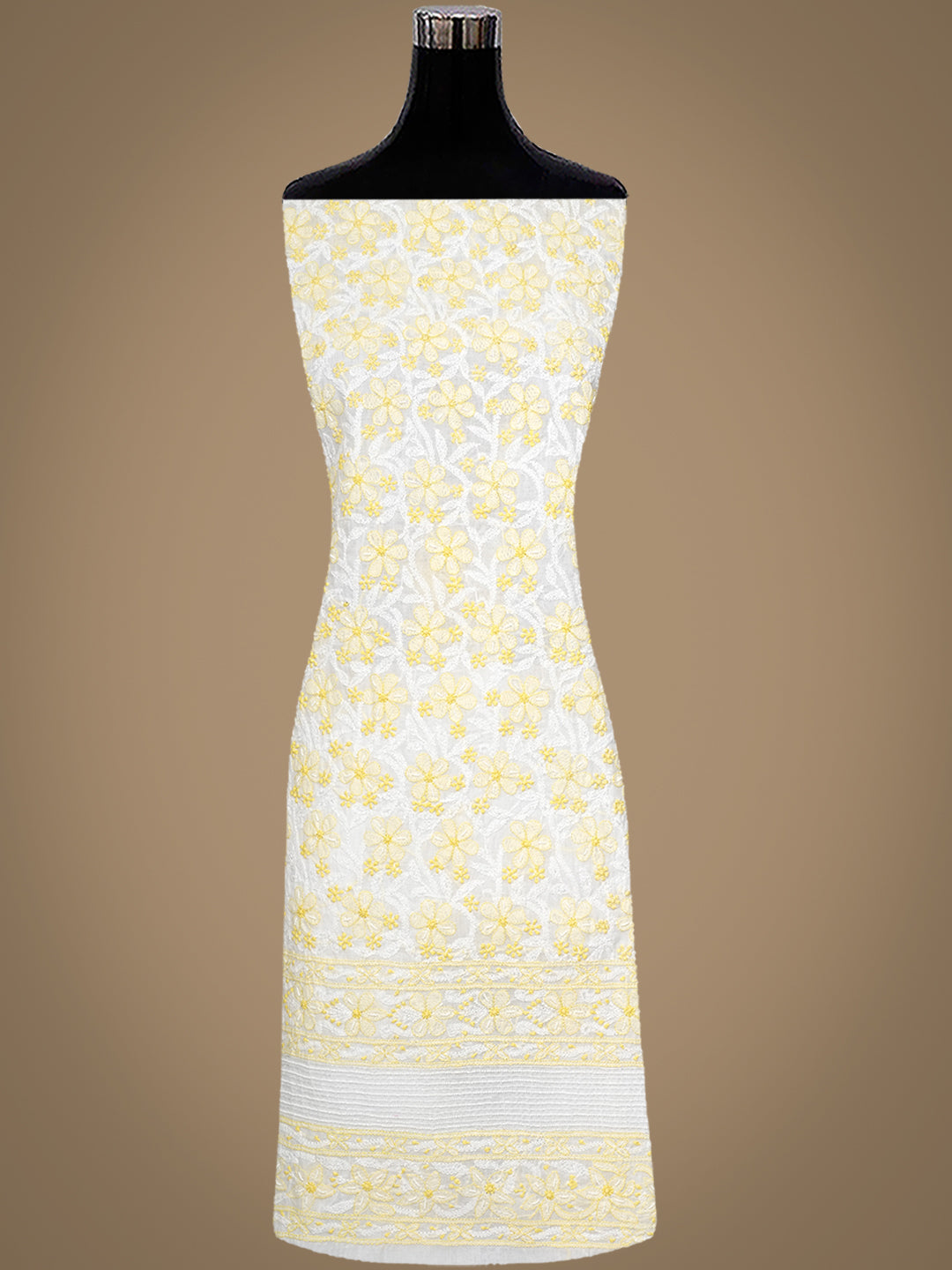 Ada Hand Embroidered White Cotton Lucknowi Chikankari Unstitched Suit Set With Chiffon Dupatta and Pearl Work 01A963778