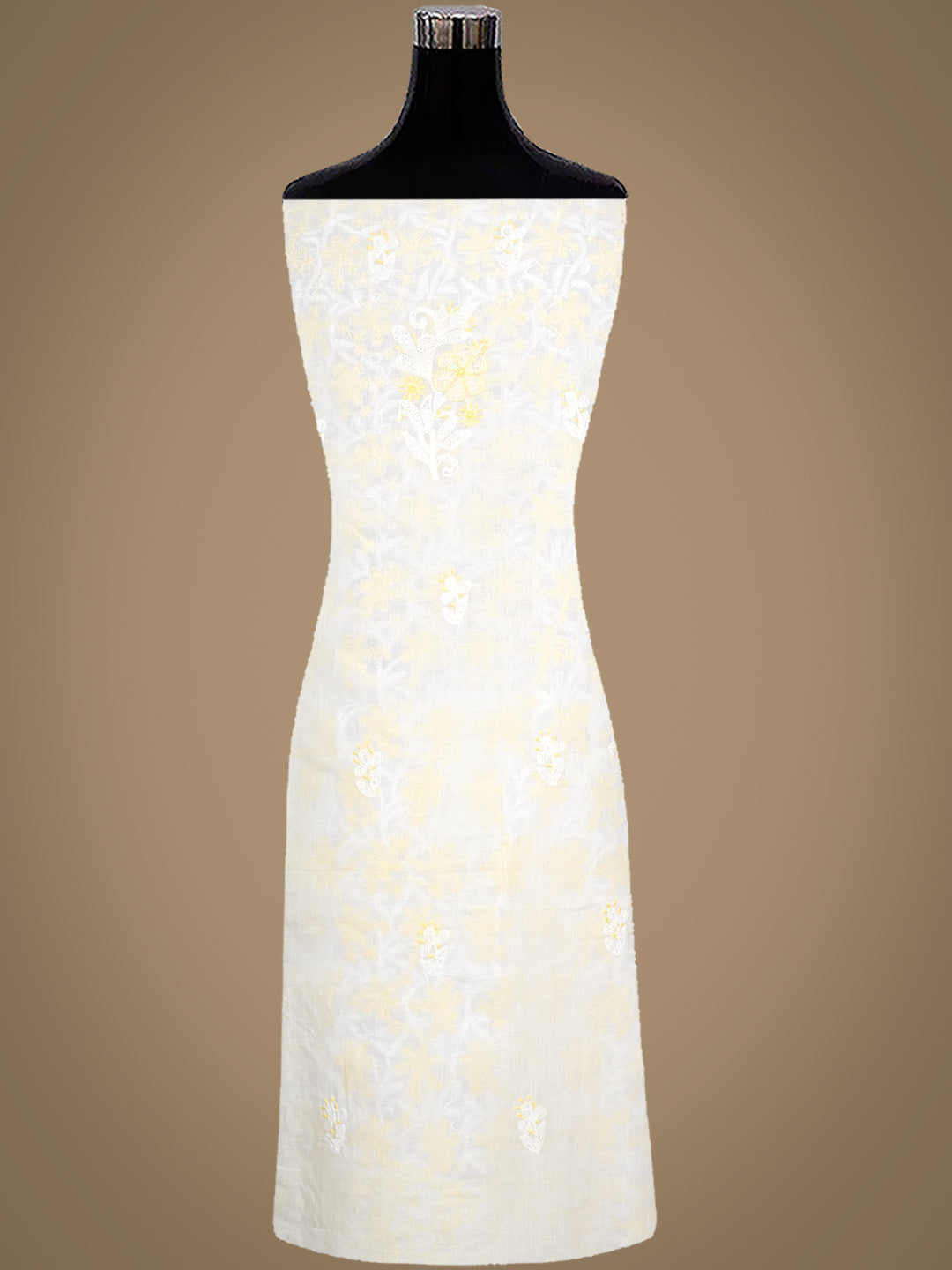 Ada Hand Embroidered White Cotton Lucknowi Chikankari Unstitched Suit Set With Chiffon Dupatta and Pearl Work 01A963778