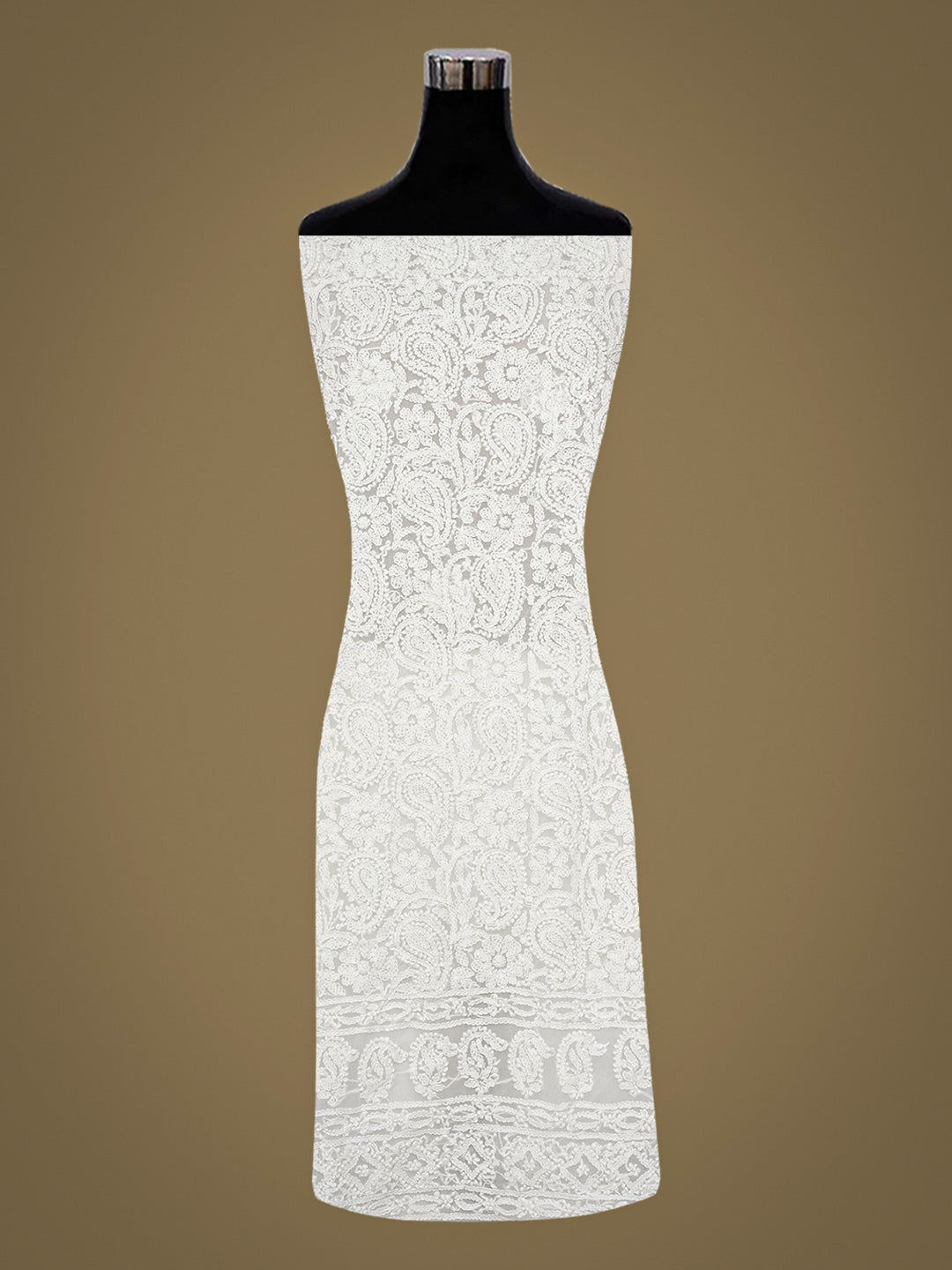 Ada Hand Embroidered White Faux Georgette Lucknowi Chikankari Unstitched Kurta 01A844137