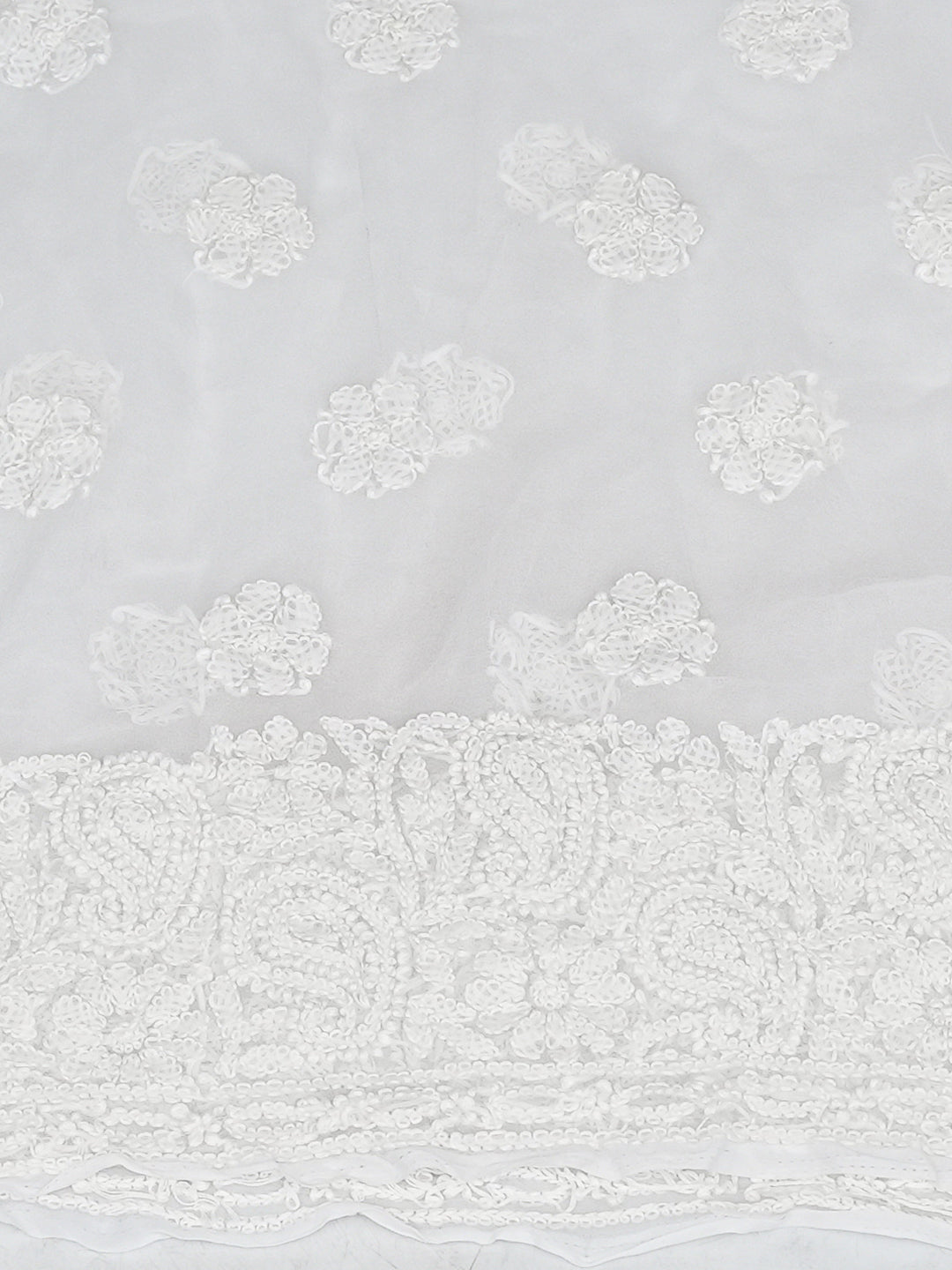 Ada Hand Embroidered White Faux Georgette Lucknowi Chikankari Unstitched Kurta 01A844137