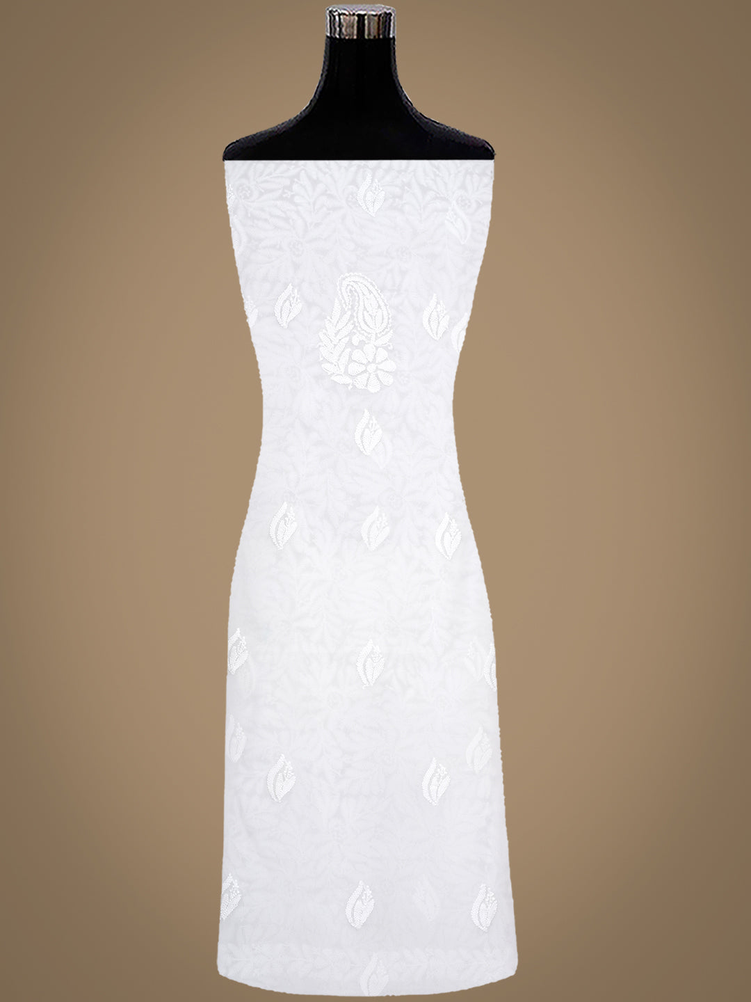 Ada Hand Embroidered White Faux Georgette Lucknowi Chikankari Unstitched Suit Piece 01A1002692