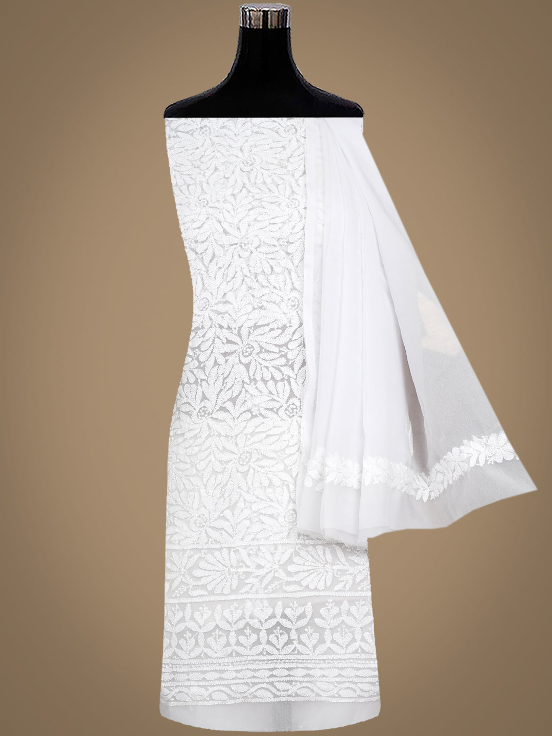 Ada Hand Embroidered White Faux Georgette Lucknowi Chikankari Unstitched Suit Piece 01A1002692