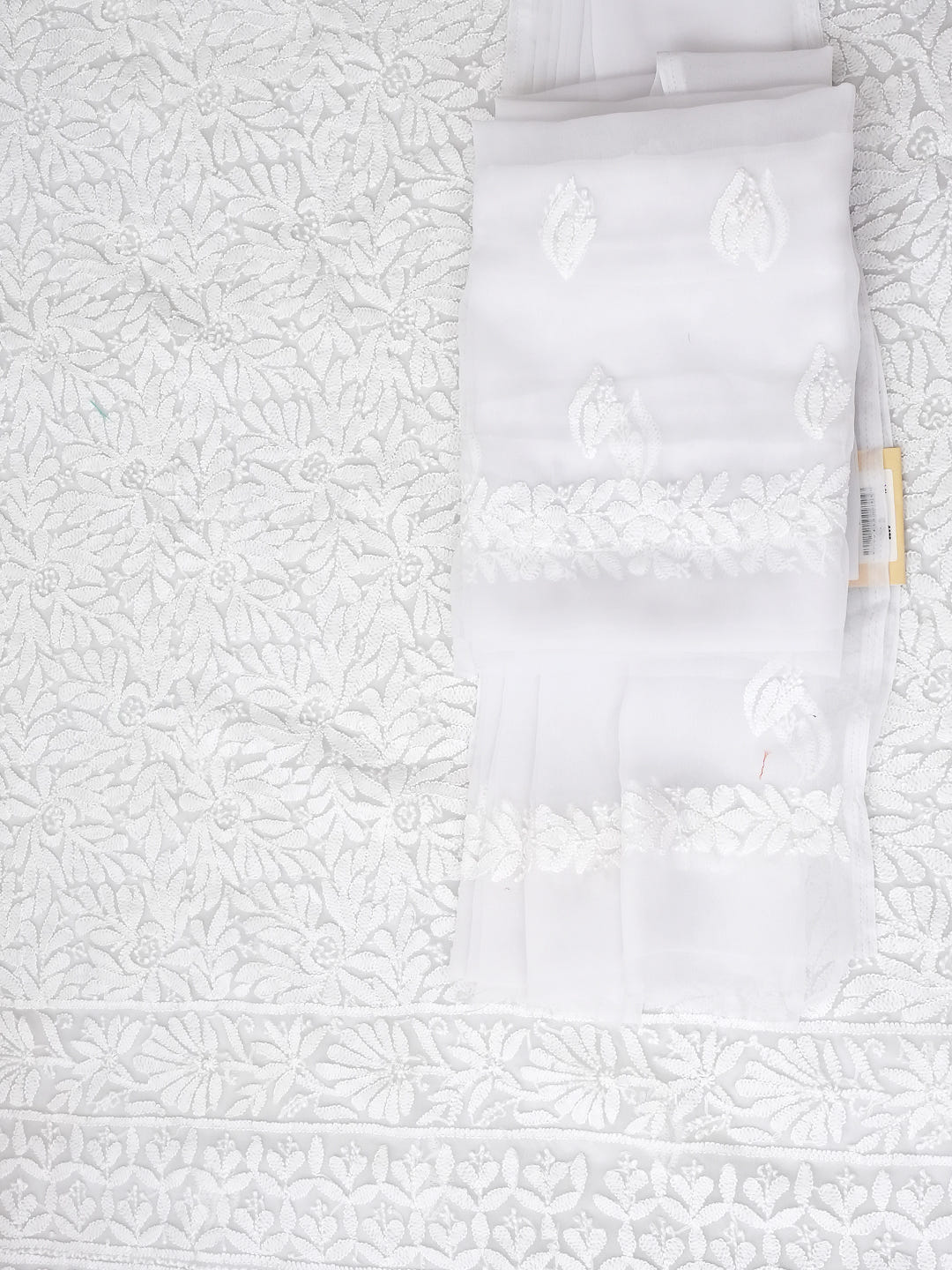 Ada Hand Embroidered White Faux Georgette Lucknowi Chikankari Unstitched Suit Piece 01A1002692