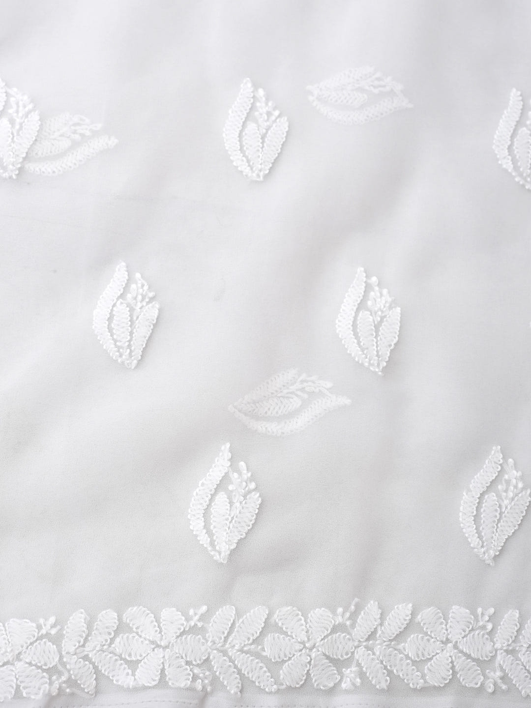 Ada Hand Embroidered White Faux Georgette Lucknowi Chikankari Unstitched Suit Piece 01A1002692