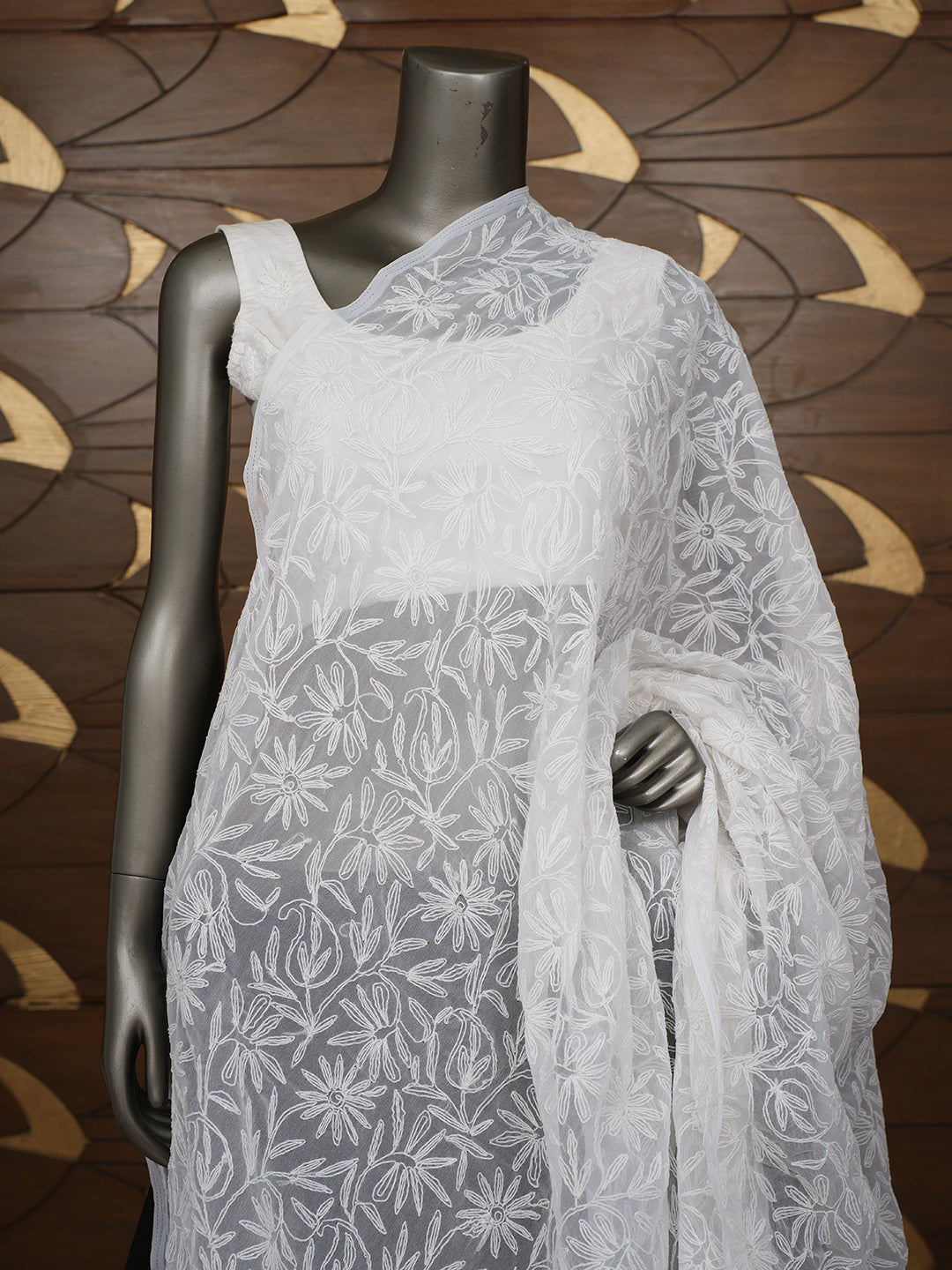 Ada Hand Embroidered White Georgette Lucknowi Chikankari Dupatta 01A923287