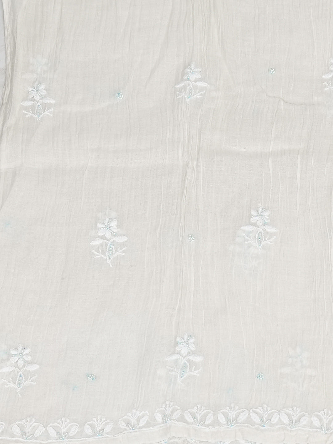 Ada Hand Embroidered White Ivory Chanderi Lucknowi Chikankari Semi Stitched A-Line Kurta Dupatta Set with Cutdana Work 01A989305