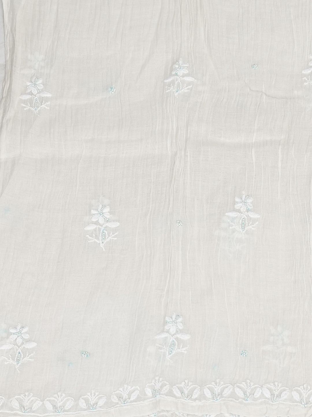 Ada Hand Embroidered White Ivory Chanderi Lucknowi Chikankari Semi Stitched A-Line Kurta Dupatta Set with Cutdana Work 01A989305