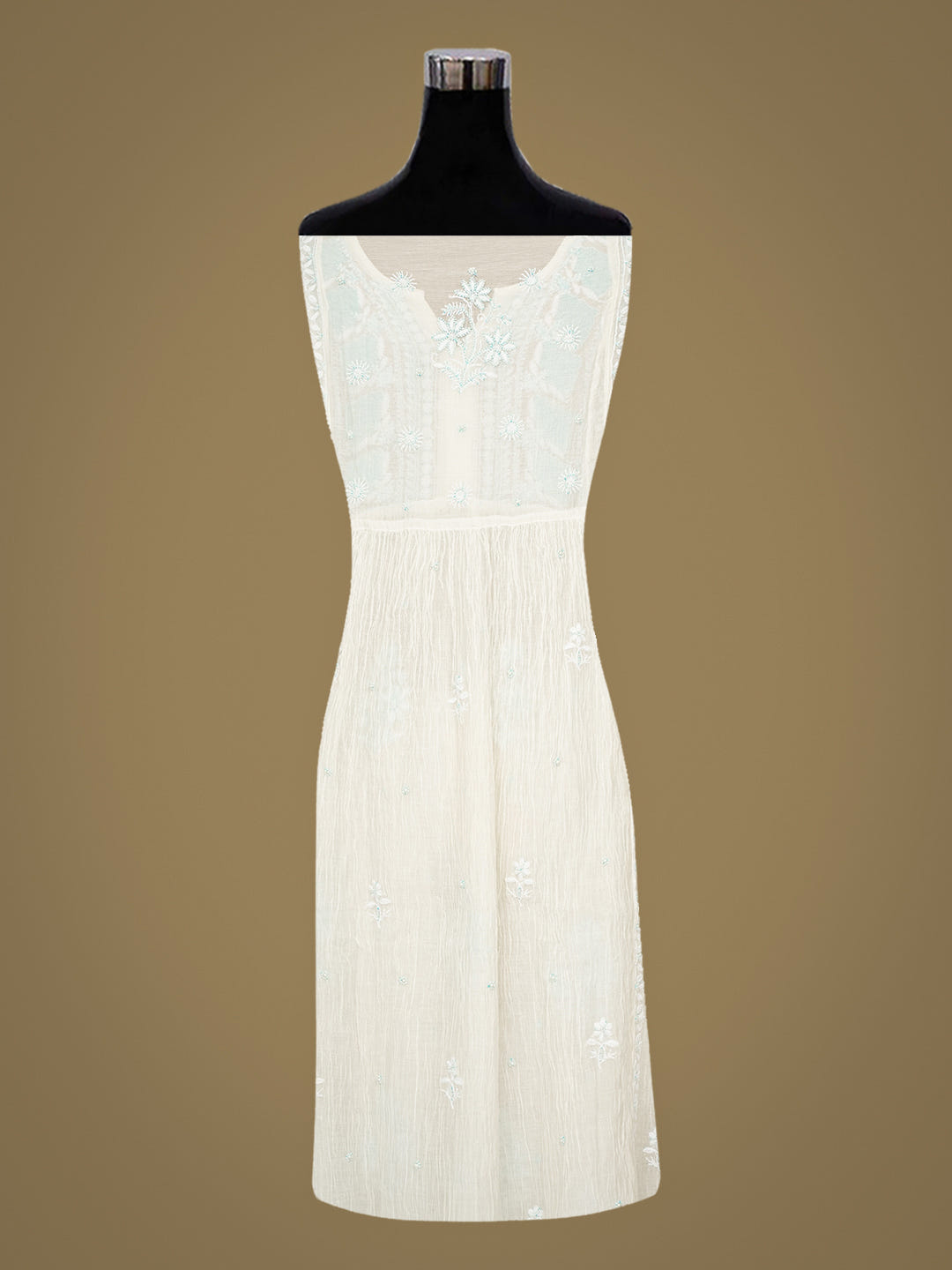 Ada Hand Embroidered White Ivory Chanderi Lucknowi Chikankari Semi Stitched A-Line Kurta Dupatta Set with Cutdana Work 01A989305