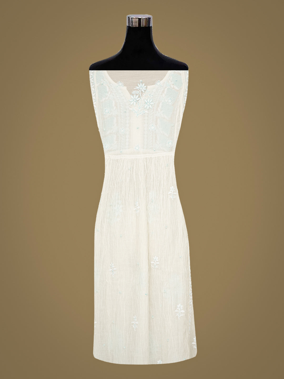 Ada Hand Embroidered White Ivory Chanderi Lucknowi Chikankari Semi Stitched A-Line Kurta Dupatta Set with Cutdana Work 01A989305